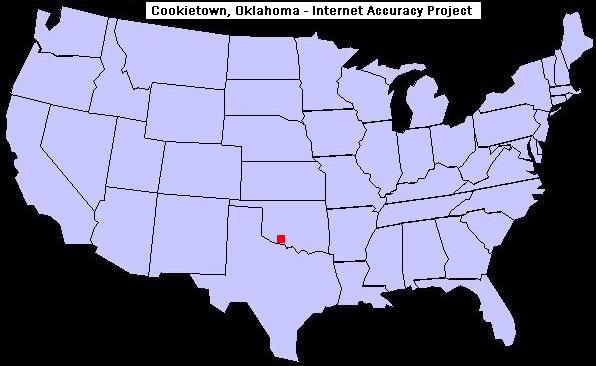 U.S. map showing the location of Cookietown, Oklahoma