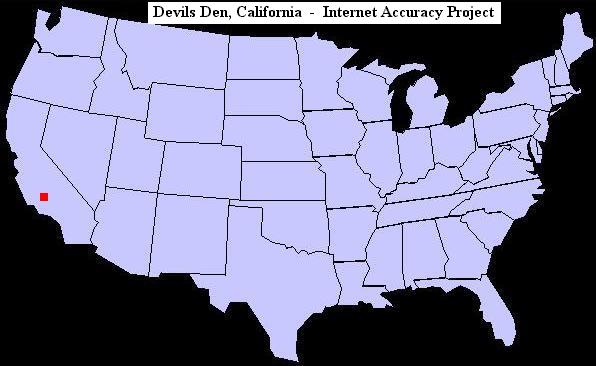U.S. map showing the location of Devil's Den, California