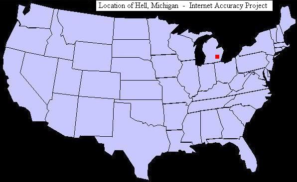 U.S. map showing the location of Hell, Michigan