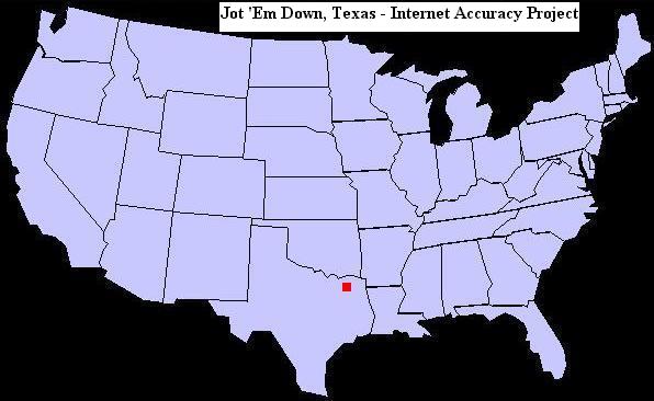 U.S. map showing the location of Jot 'Em Down, Texas