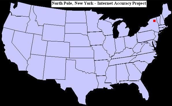 U.S. map showing the location of North Pole, New York