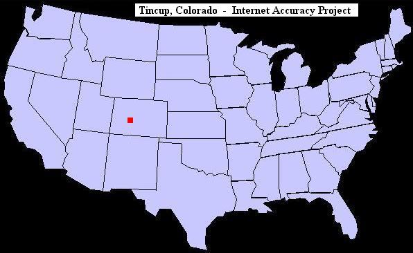 U.S. map showing the location of Tincup, Colorado