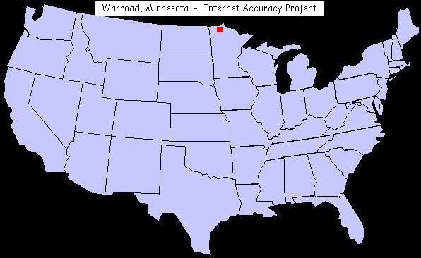 U.S. map showing the location of Warroad, Minnesota