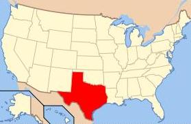 U.S. map showing the location of Texas